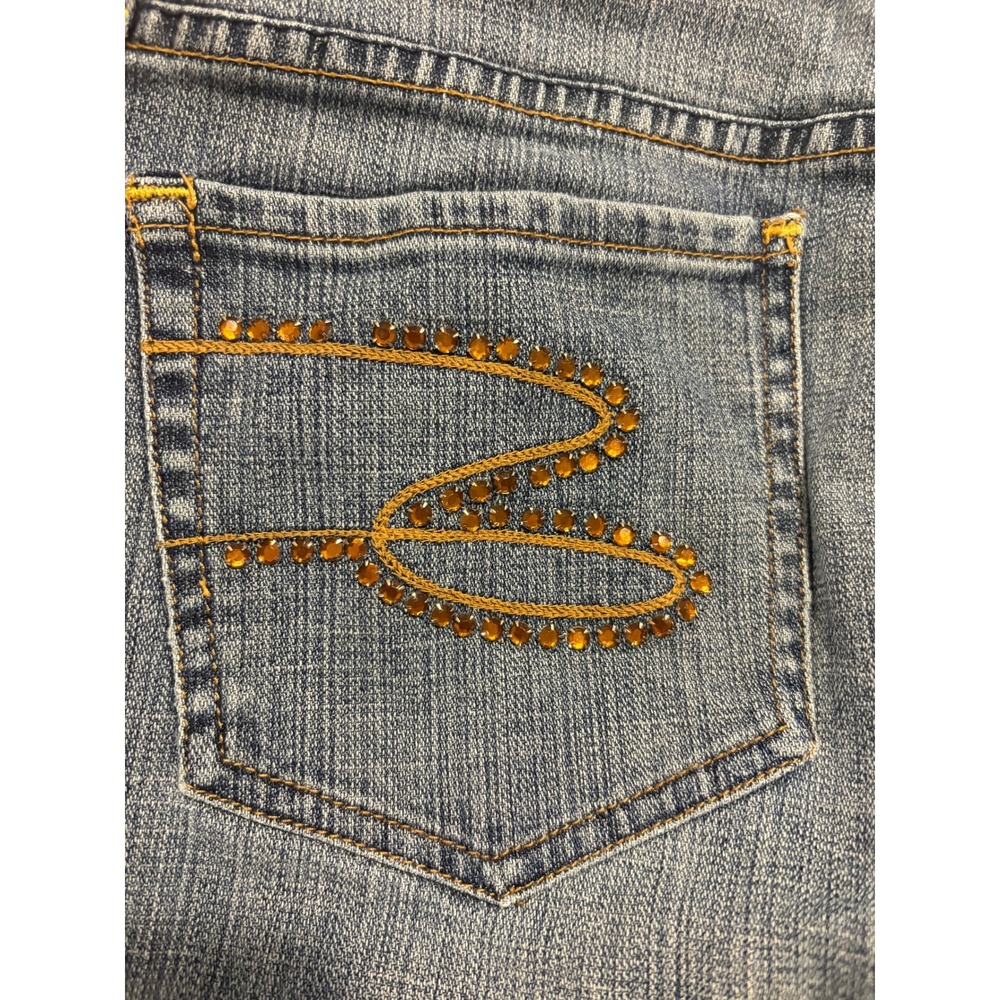 Seven7 Studded Cropped Jeans Womens 14 Medium Wash Rhinestone Wide Leg Y2K - Picture 5 of 14
